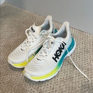 Hoka White and Neon Yellow Sneakers